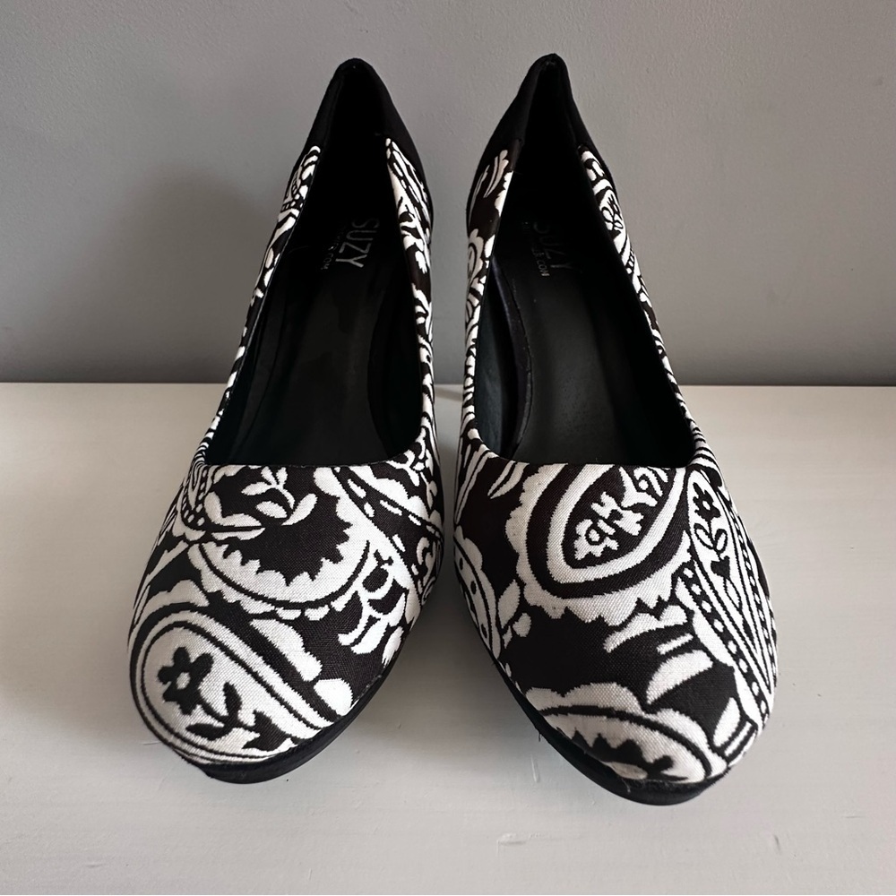 SUZY SHIER Black & White Shoes Pumps Heel Rounded Toe Size 10 NWOT - Picture 2 of 8